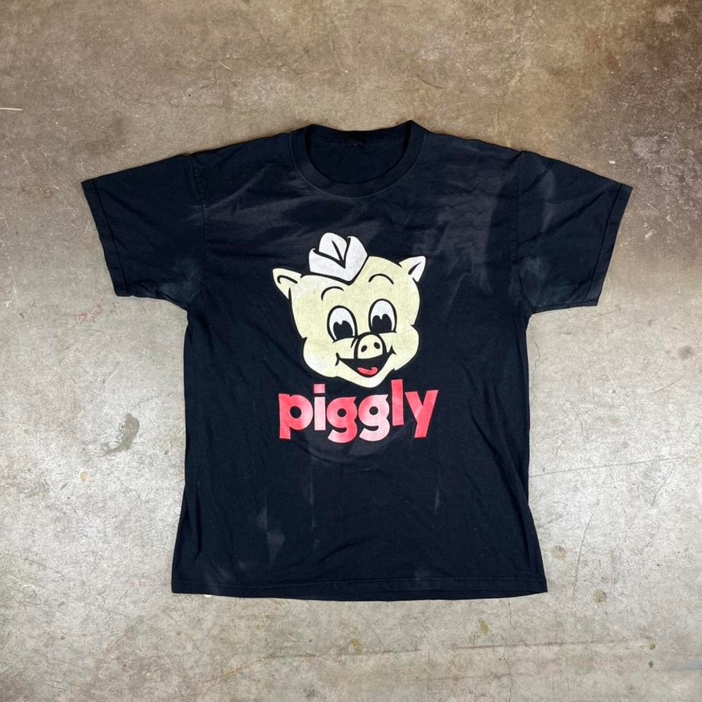 Piggly Wiggly Pig Face Graphic Black T Shirt Men's‎ Large